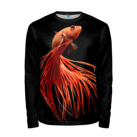 Мужской лонгслив 3D с принтом Бойцовая рыбка в Санкт-Петербурге, 100% полиэстер | длинные рукава, круглый вырез горловины, полуприлегающий силуэт | аквариумная | бойцовая | красивый | плавники | рыба | рыбка | хвост | япаонская