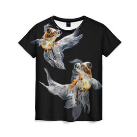 Женская футболка 3D с принтом Бойцовая рыбка в Санкт-Петербурге, 100% полиэфир ( синтетическое хлопкоподобное полотно) | прямой крой, круглый вырез горловины, длина до линии бедер | аквариумная | бойцовая | красивый | плавники | рыба | рыбка | хвост | япаонская