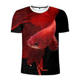 Мужская футболка 3D спортивная с принтом Бойцовая рыбка в Санкт-Петербурге, 100% полиэстер с улучшенными характеристиками | приталенный силуэт, круглая горловина, широкие плечи, сужается к линии бедра | аквариумная | бойцовая | красивый | плавники | рыба | рыбка | хвост | япаонская