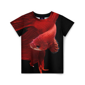 Детская футболка 3D с принтом Бойцовая рыбка в Санкт-Петербурге, 100% гипоаллергенный полиэфир | прямой крой, круглый вырез горловины, длина до линии бедер, чуть спущенное плечо, ткань немного тянется | аквариумная | бойцовая | красивый | плавники | рыба | рыбка | хвост | япаонская