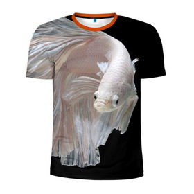Мужская футболка 3D спортивная с принтом Бойцовая рыбка в Санкт-Петербурге, 100% полиэстер с улучшенными характеристиками | приталенный силуэт, круглая горловина, широкие плечи, сужается к линии бедра | аквариумная | бойцовая | красивый | плавники | рыба | рыбка | хвост | япаонская