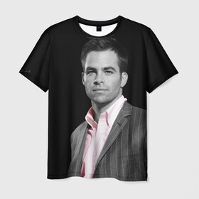 Мужская футболка 3D с принтом Крис Пайн в Санкт-Петербурге, 100% полиэфир | прямой крой, круглый вырез горловины, длина до линии бедер | celebrity | chris pine | актёр | американский | знаменитость | крис пайн