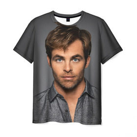Мужская футболка 3D с принтом Крис Пайн в Санкт-Петербурге, 100% полиэфир | прямой крой, круглый вырез горловины, длина до линии бедер | Тематика изображения на принте: celebrity | chris pine | актёр | американский | знаменитость | крис пайн