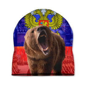 Шапка 3D с принтом Русский медведь и герб в Санкт-Петербурге, 100% полиэстер | универсальный размер, печать по всей поверхности изделия | Тематика изображения на принте: герб | медведь | россия | русский | русский медведь