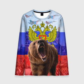 Мужской лонгслив 3D с принтом Русский медведь и герб в Санкт-Петербурге, 100% полиэстер | длинные рукава, круглый вырез горловины, полуприлегающий силуэт | герб | медведь | россия | русский | русский медведь