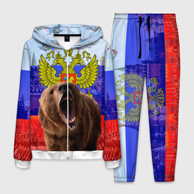 Мужской костюм 3D с принтом Русский медведь и герб в Санкт-Петербурге, 100% полиэстер | Манжеты и пояс оформлены тканевой резинкой, двухслойный капюшон со шнурком для регулировки, карманы спереди | герб | медведь | россия | русский | русский медведь