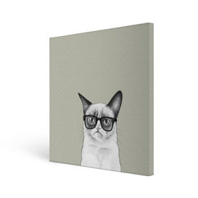 Холст квадратный с принтом Кот - хипстер в Санкт-Петербурге, 100% ПВХ |  | Тематика изображения на принте: cat | hipster | кот | кошка | хипстер