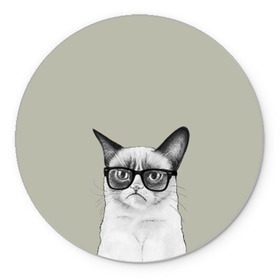 Коврик круглый с принтом Кот - хипстер в Санкт-Петербурге, резина и полиэстер | круглая форма, изображение наносится на всю лицевую часть | cat | hipster | кот | кошка | хипстер