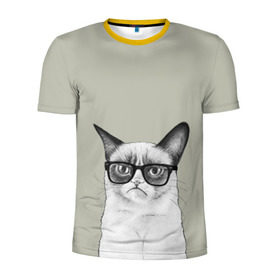 Мужская футболка 3D спортивная с принтом Кот - хипстер в Санкт-Петербурге, 100% полиэстер с улучшенными характеристиками | приталенный силуэт, круглая горловина, широкие плечи, сужается к линии бедра | cat | hipster | кот | кошка | хипстер