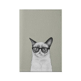 Обложка для паспорта матовая кожа с принтом Кот - хипстер в Санкт-Петербурге, натуральная матовая кожа | размер 19,3 х 13,7 см; прозрачные пластиковые крепления | cat | hipster | кот | кошка | хипстер