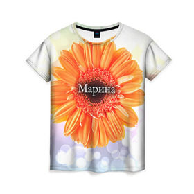 Женская футболка 3D с принтом Марина в Санкт-Петербурге, 100% полиэфир ( синтетическое хлопкоподобное полотно) | прямой крой, круглый вырез горловины, длина до линии бедер | девушке | имя | любимой | марина | подарок | подарок любимой | подарок на 8 марта | подарок на день рождения | с 8 марта | цветок | цветы