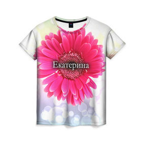 Женская футболка 3D с принтом Екатерина в Санкт-Петербурге, 100% полиэфир ( синтетическое хлопкоподобное полотно) | прямой крой, круглый вырез горловины, длина до линии бедер | девушке | екатерина | имя | катя | любимой | подарок | подарок любимой | подарок на 8 марта | подарок на день рождения | с 8 марта | цветок | цветы