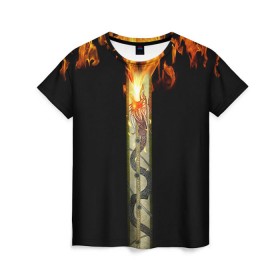Женская футболка 3D с принтом Dragon Lore в Санкт-Петербурге, 100% полиэфир ( синтетическое хлопкоподобное полотно) | прямой крой, круглый вырез горловины, длина до линии бедер | awp | cs go | dragon | lore | винтовка | дракон | контр | кс го | ксго | скин | страйк