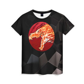 Женская футболка 3D с принтом Howl в Санкт-Петербурге, 100% полиэфир ( синтетическое хлопкоподобное полотно) | прямой крой, круглый вырез горловины, длина до линии бедер | awp | cs go | howl | винтовка | вой | дракон | контр | кс го | ксго | м4а4 | скин | страйк