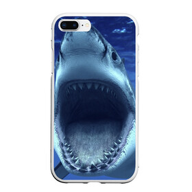 Чехол для iPhone 7Plus/8 Plus матовый с принтом Белая акула в Санкт-Петербурге, Силикон | Область печати: задняя сторона чехла, без боковых панелей | shark | море | синий