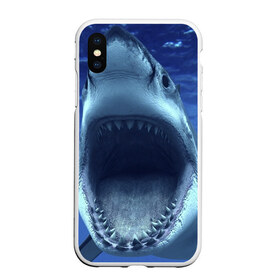 Чехол для iPhone XS Max матовый с принтом Белая акула в Санкт-Петербурге, Силикон | Область печати: задняя сторона чехла, без боковых панелей | shark | море | синий