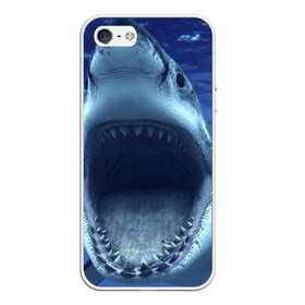 Чехол для iPhone 5/5S матовый с принтом Белая акула в Санкт-Петербурге, Силикон | Область печати: задняя сторона чехла, без боковых панелей | shark | море | синий