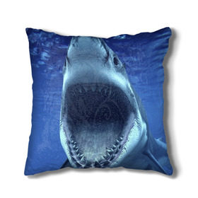 Подушка 3D с принтом Белая акула в Санкт-Петербурге, наволочка – 100% полиэстер, наполнитель – холлофайбер (легкий наполнитель, не вызывает аллергию). | состоит из подушки и наволочки. Наволочка на молнии, легко снимается для стирки | Тематика изображения на принте: shark | море | синий