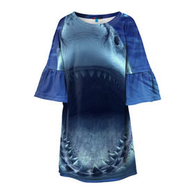 Детское платье 3D с принтом Белая акула в Санкт-Петербурге, 100% полиэстер | прямой силуэт, чуть расширенный к низу. Круглая горловина, на рукавах — воланы | shark | море | синий
