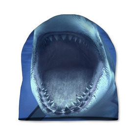 Шапка 3D с принтом Белая акула в Санкт-Петербурге, 100% полиэстер | универсальный размер, печать по всей поверхности изделия | Тематика изображения на принте: shark | море | синий