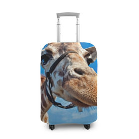 Чехол для чемодана 3D с принтом Прикольный жираф в Санкт-Петербурге, 86% полиэфир, 14% спандекс | двустороннее нанесение принта, прорези для ручек и колес | африка | животное | жираф | небо | природа