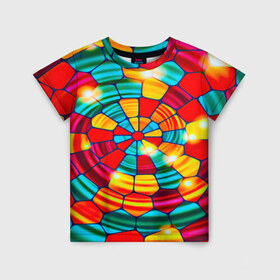 Детская футболка 3D с принтом Мозаика в Санкт-Петербурге, 100% гипоаллергенный полиэфир | прямой крой, круглый вырез горловины, длина до линии бедер, чуть спущенное плечо, ткань немного тянется | стекло | цветные