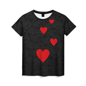 Женская футболка 3D с принтом Кружево и седца в Санкт-Петербурге, 100% полиэфир ( синтетическое хлопкоподобное полотно) | прямой крой, круглый вырез горловины, длина до линии бедер | Тематика изображения на принте: dg | dolce | gabbana | габбана | дольче | любовь | сердечко