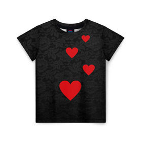 Детская футболка 3D с принтом Кружево и седца в Санкт-Петербурге, 100% гипоаллергенный полиэфир | прямой крой, круглый вырез горловины, длина до линии бедер, чуть спущенное плечо, ткань немного тянется | Тематика изображения на принте: dg | dolce | gabbana | габбана | дольче | любовь | сердечко