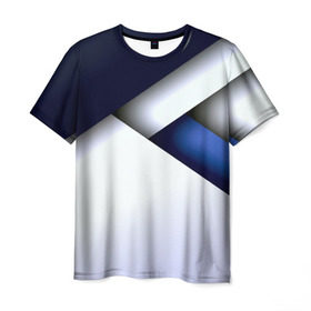 Мужская футболка 3D с принтом Geometria в Санкт-Петербурге, 100% полиэфир | прямой крой, круглый вырез горловины, длина до линии бедер | Тематика изображения на принте: blue | geometrical | геометрия | кубики | линии | текстуры