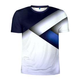 Мужская футболка 3D спортивная с принтом Geometria в Санкт-Петербурге, 100% полиэстер с улучшенными характеристиками | приталенный силуэт, круглая горловина, широкие плечи, сужается к линии бедра | Тематика изображения на принте: blue | geometrical | геометрия | кубики | линии | текстуры