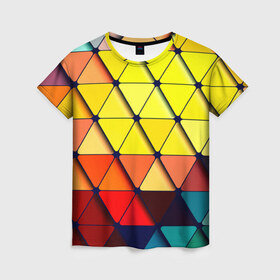 Женская футболка 3D с принтом Треугольник в Санкт-Петербурге, 100% полиэфир ( синтетическое хлопкоподобное полотно) | прямой крой, круглый вырез горловины, длина до линии бедер | абстракции | мозаика | прикольные | текстуры | треугольник