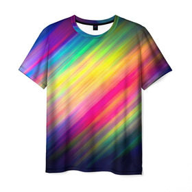 Мужская футболка 3D с принтом Радужные полосы в Санкт-Петербурге, 100% полиэфир | прямой крой, круглый вырез горловины, длина до линии бедер | линии | новые | полосы | прикольные | радуга | текстуры
