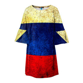 Детское платье 3D с принтом Триколор в Санкт-Петербурге, 100% полиэстер | прямой силуэт, чуть расширенный к низу. Круглая горловина, на рукавах — воланы | new | краска | патриот | прикольные | русский | триколор