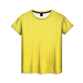 Женская футболка 3D с принтом Соты в Санкт-Петербурге, 100% полиэфир ( синтетическое хлопкоподобное полотно) | прямой крой, круглый вырез горловины, длина до линии бедер | yellow | вкусные | еда | желтый | прикольные | пчелы | соты