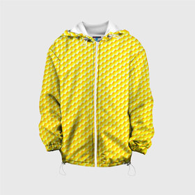 Детская куртка 3D с принтом Соты в Санкт-Петербурге, 100% полиэстер | застежка — молния, подол и капюшон оформлены резинкой с фиксаторами, по бокам — два кармана без застежек, один потайной карман на груди, плотность верхнего слоя — 90 г/м2; плотность флисового подклада — 260 г/м2 | yellow | вкусные | еда | желтый | прикольные | пчелы | соты