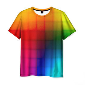 Мужская футболка 3D с принтом Кубики в Санкт-Петербурге, 100% полиэфир | прямой крой, круглый вырез горловины, длина до линии бедер | градиент | разноцветный | цвета | яркий