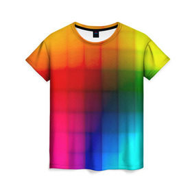 Женская футболка 3D с принтом Кубики в Санкт-Петербурге, 100% полиэфир ( синтетическое хлопкоподобное полотно) | прямой крой, круглый вырез горловины, длина до линии бедер | градиент | разноцветный | цвета | яркий