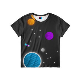 Детская футболка 3D с принтом Космос в Санкт-Петербурге, 100% гипоаллергенный полиэфир | прямой крой, круглый вырез горловины, длина до линии бедер, чуть спущенное плечо, ткань немного тянется | галактика | звезды | земля | метеорит | солнце