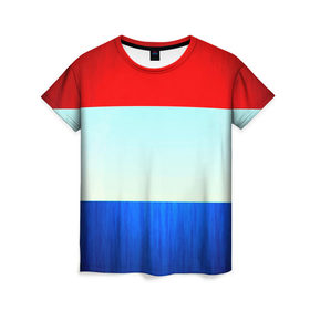 Женская футболка 3D с принтом Триколор в Санкт-Петербурге, 100% полиэфир ( синтетическое хлопкоподобное полотно) | прямой крой, круглый вырез горловины, длина до линии бедер | new | краска | патриот | полосы | прикольные | триколор