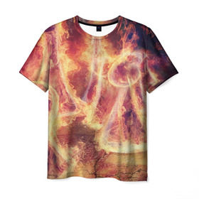 Мужская футболка 3D с принтом Фигуры из пламени в Санкт-Петербурге, 100% полиэфир | прямой крой, круглый вырез горловины, длина до линии бедер | пламя