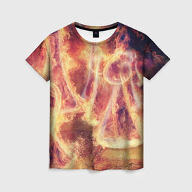 Женская футболка 3D с принтом Фигуры из пламени в Санкт-Петербурге, 100% полиэфир ( синтетическое хлопкоподобное полотно) | прямой крой, круглый вырез горловины, длина до линии бедер | пламя