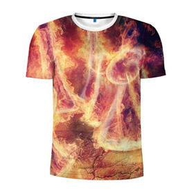 Мужская футболка 3D спортивная с принтом Фигуры из пламени в Санкт-Петербурге, 100% полиэстер с улучшенными характеристиками | приталенный силуэт, круглая горловина, широкие плечи, сужается к линии бедра | пламя