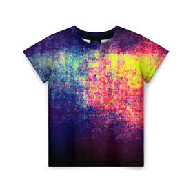 Детская футболка 3D с принтом Штрихи(потертости) в Санкт-Петербурге, 100% гипоаллергенный полиэфир | прямой крой, круглый вырез горловины, длина до линии бедер, чуть спущенное плечо, ткань немного тянется | Тематика изображения на принте: rainbow | краска | прикольные | радуга | текстуры | штрихи
