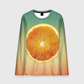 Мужской лонгслив 3D с принтом Апельсиновый рай в Санкт-Петербурге, 100% полиэстер | длинные рукава, круглый вырез горловины, полуприлегающий силуэт | апельсин | градиент | жёлтый | зелёный | оранжевый
