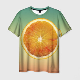 Мужская футболка 3D с принтом Апельсиновый рай в Санкт-Петербурге, 100% полиэфир | прямой крой, круглый вырез горловины, длина до линии бедер | Тематика изображения на принте: апельсин | градиент | жёлтый | зелёный | оранжевый
