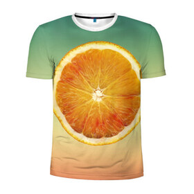 Мужская футболка 3D спортивная с принтом Апельсиновый рай в Санкт-Петербурге, 100% полиэстер с улучшенными характеристиками | приталенный силуэт, круглая горловина, широкие плечи, сужается к линии бедра | апельсин | градиент | жёлтый | зелёный | оранжевый