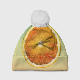 Шапка 3D c помпоном с принтом Апельсиновый рай в Санкт-Петербурге, 100% полиэстер | универсальный размер, печать по всей поверхности изделия | апельсин | градиент | жёлтый | зелёный | оранжевый