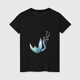 Женская футболка хлопок с принтом Голубая птичка в Санкт-Петербурге, 100% хлопок | прямой крой, круглый вырез горловины, длина до линии бедер, слегка спущенное плечо | голубая | красота | мультяшка | птица | сказка