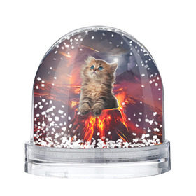 Снежный шар с принтом Кот на вулкане в Санкт-Петербурге, Пластик | Изображение внутри шара печатается на глянцевой фотобумаге с двух сторон | вулкан | извержение | кот | котенок | лава | метеорит