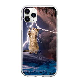 Чехол для iPhone 11 Pro матовый с принтом Кот и молния в Санкт-Петербурге, Силикон |  | буря | гроза | кот | котенок | молния | облака
